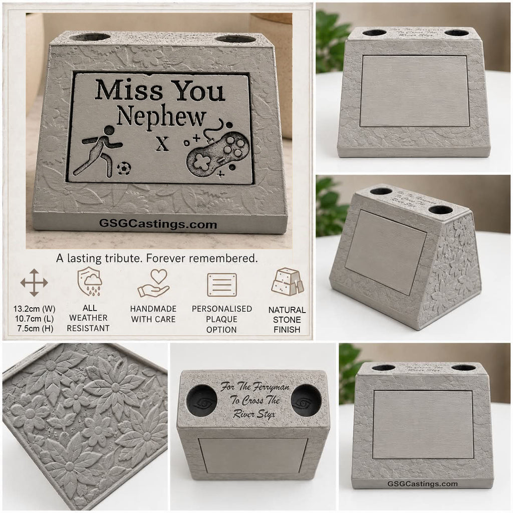 Miss You Nephew. Beautiful Stone Home & Garden Ornament. Personalised Detailed Memorial Concrete Statue.