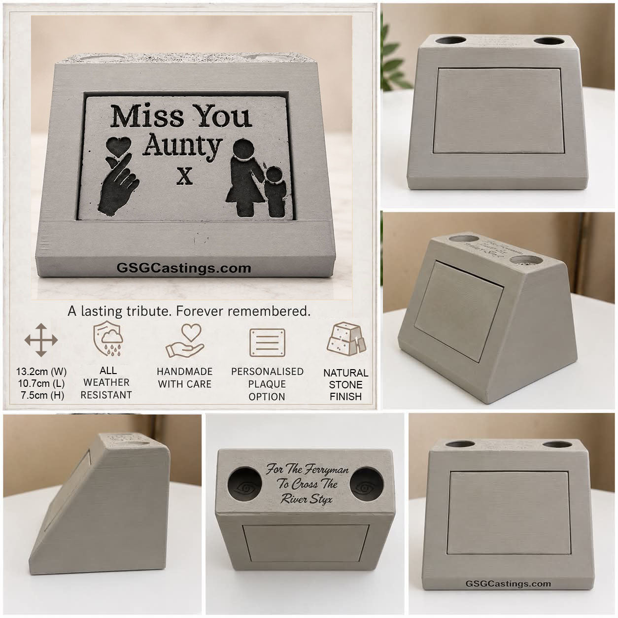 Miss You Aunty. Beautiful Stone Home & Garden Ornament. Personalised Detailed Memorial Concrete Statue.