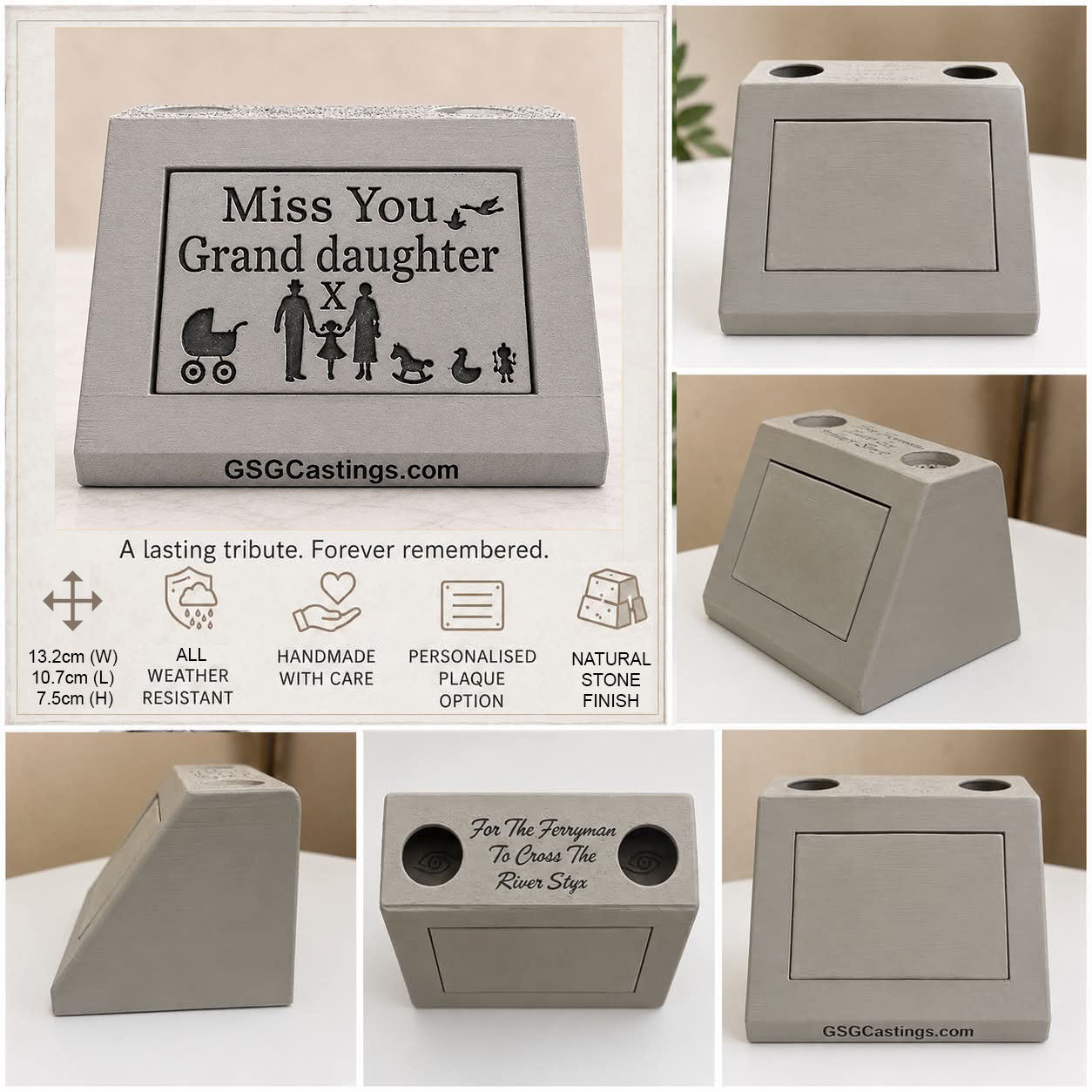 Miss You Grand Daughter. Beautiful Stone Home & Garden Ornament. Personalised Detailed Memorial Concrete Statue.