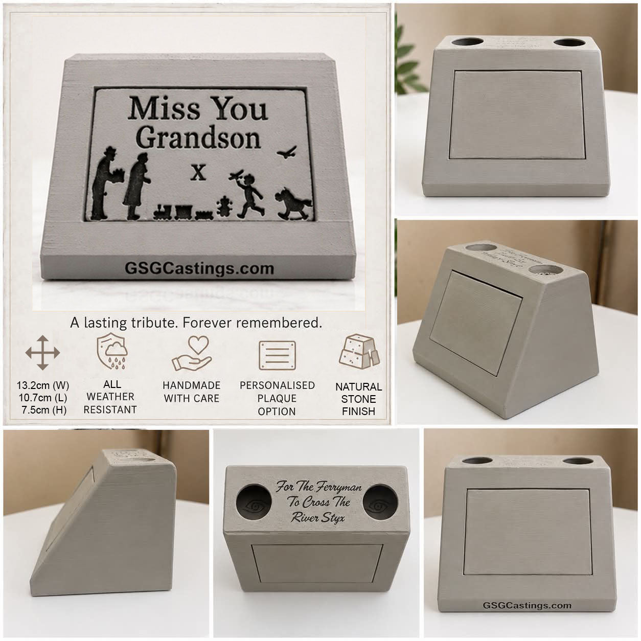 Miss You Grandson. Beautiful Stone Home & Garden Ornament. Personalised Detailed Memorial Concrete Statue.