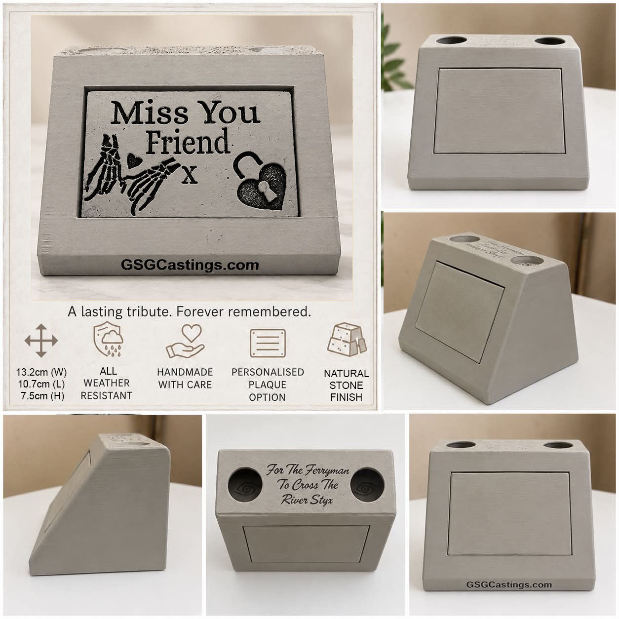Miss You Friend. Beautiful Stone Home & Garden Ornament. Personalised Detailed Memorial Concrete Statue.