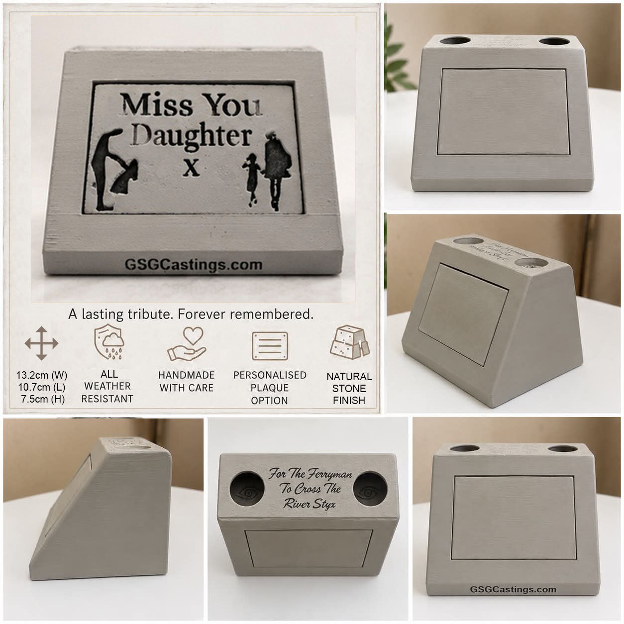 Miss You Daughter. Beautiful Stone Home & Garden Ornament. Personalised Detailed Memorial Concrete Statue.