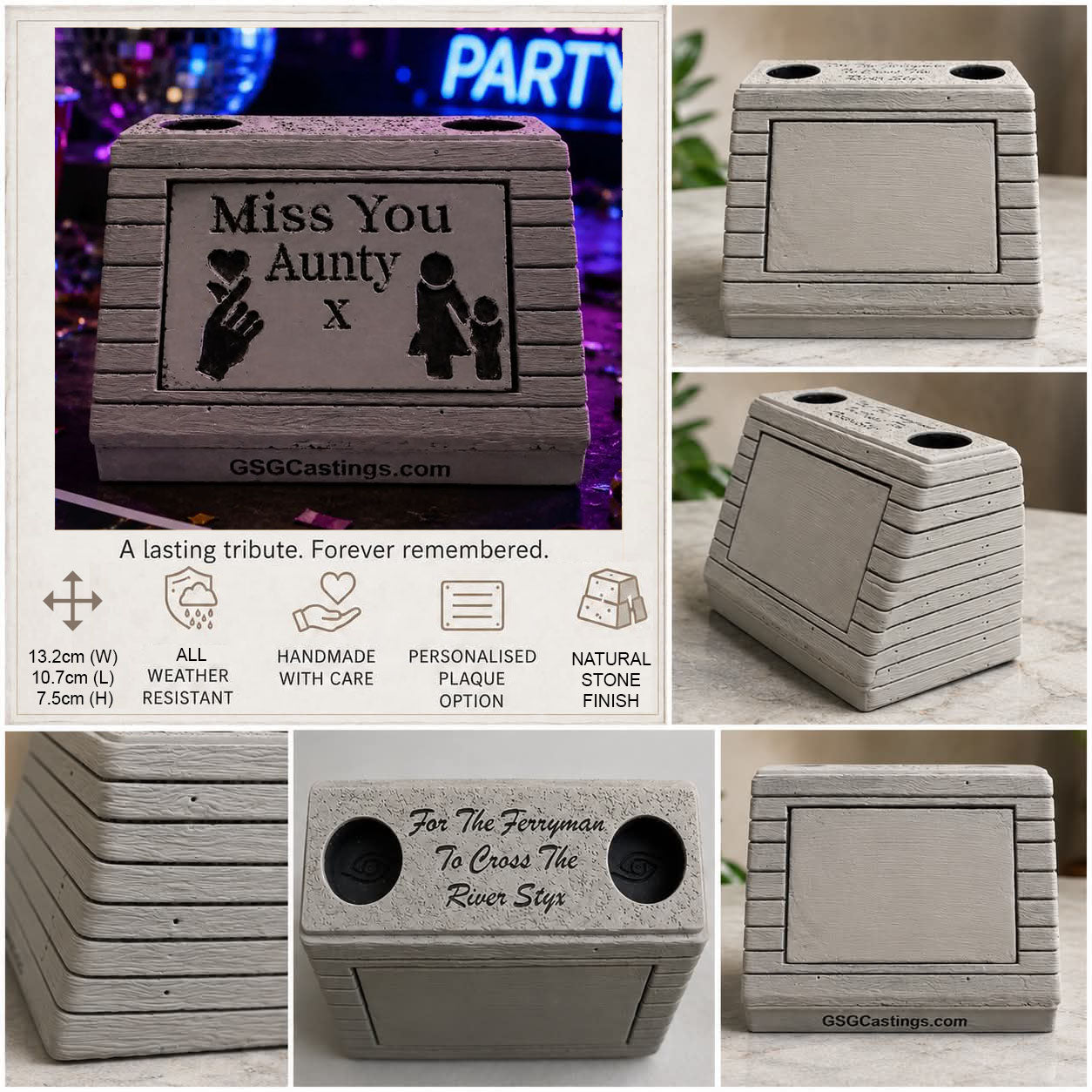 Miss You Aunty. Beautiful Stone Home & Garden Ornament. Personalised Detailed Memorial Concrete Statue.