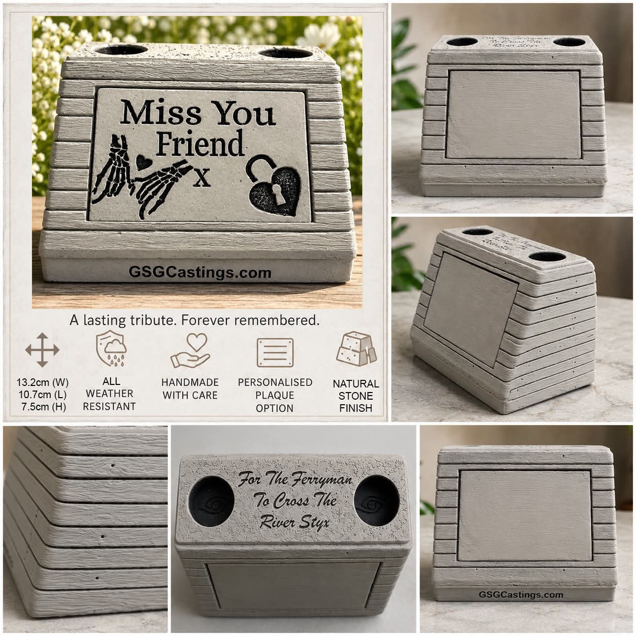Miss You Friend. Beautiful Stone Home & Garden Ornament. Personalised Detailed Memorial Concrete Statue.