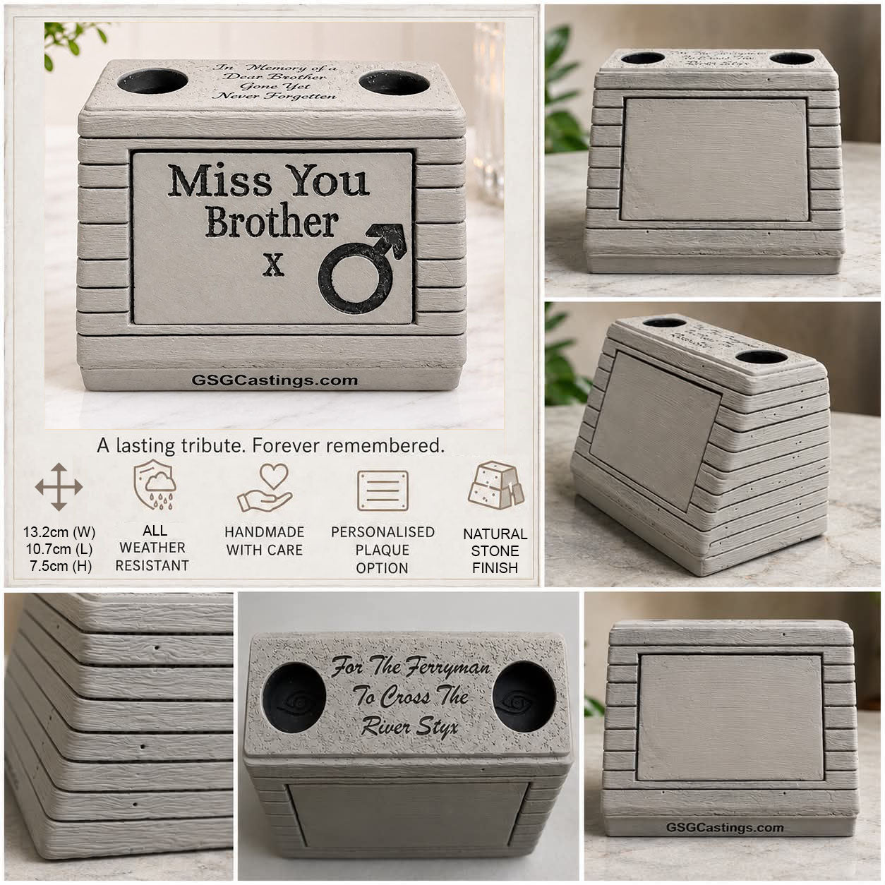 Miss You Brother. Beautiful Stone Home & Garden Ornament. Personalised Detailed Memorial Concrete Statue.