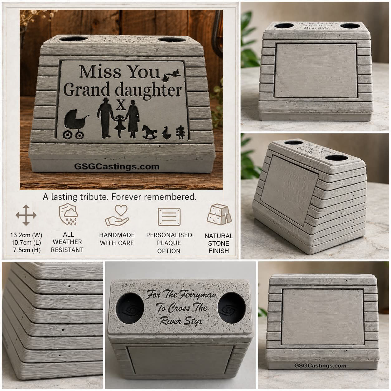 Miss You Grand Daughter. Beautiful Stone Home & Garden Ornament. Personalised Detailed Memorial Concrete Statue.