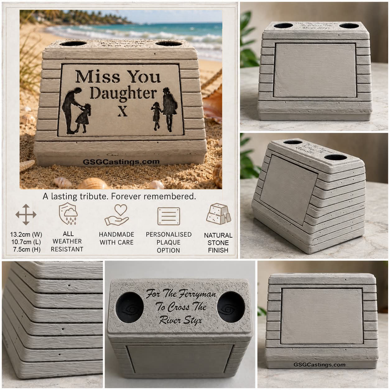Miss You Daughter. Beautiful Stone Home & Garden Ornament. Personalised Detailed Memorial Concrete Statue.