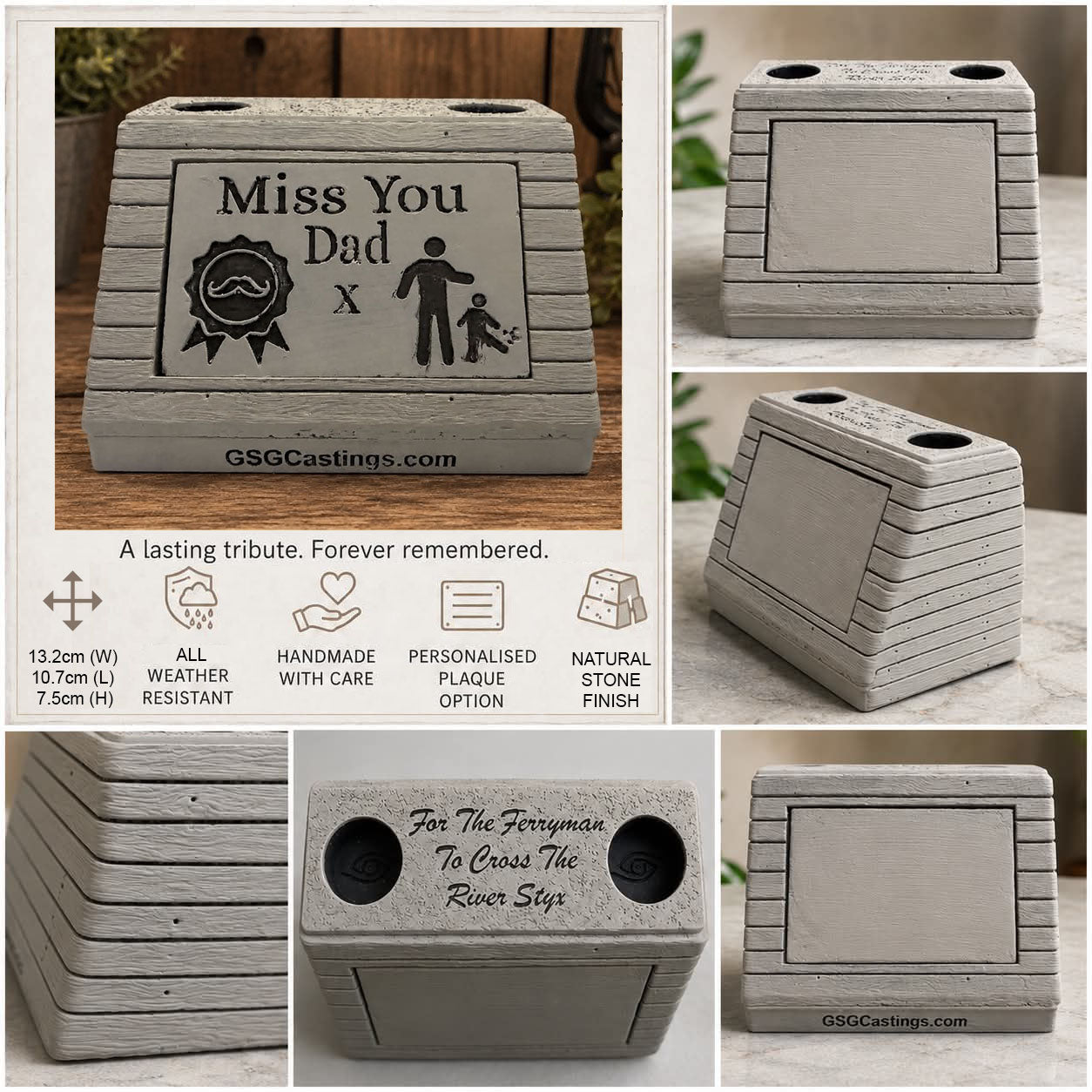 Miss You Dad, Father. Beautiful Stone Home & Garden Ornament. Personalised Detailed Memorial Concrete Statue.