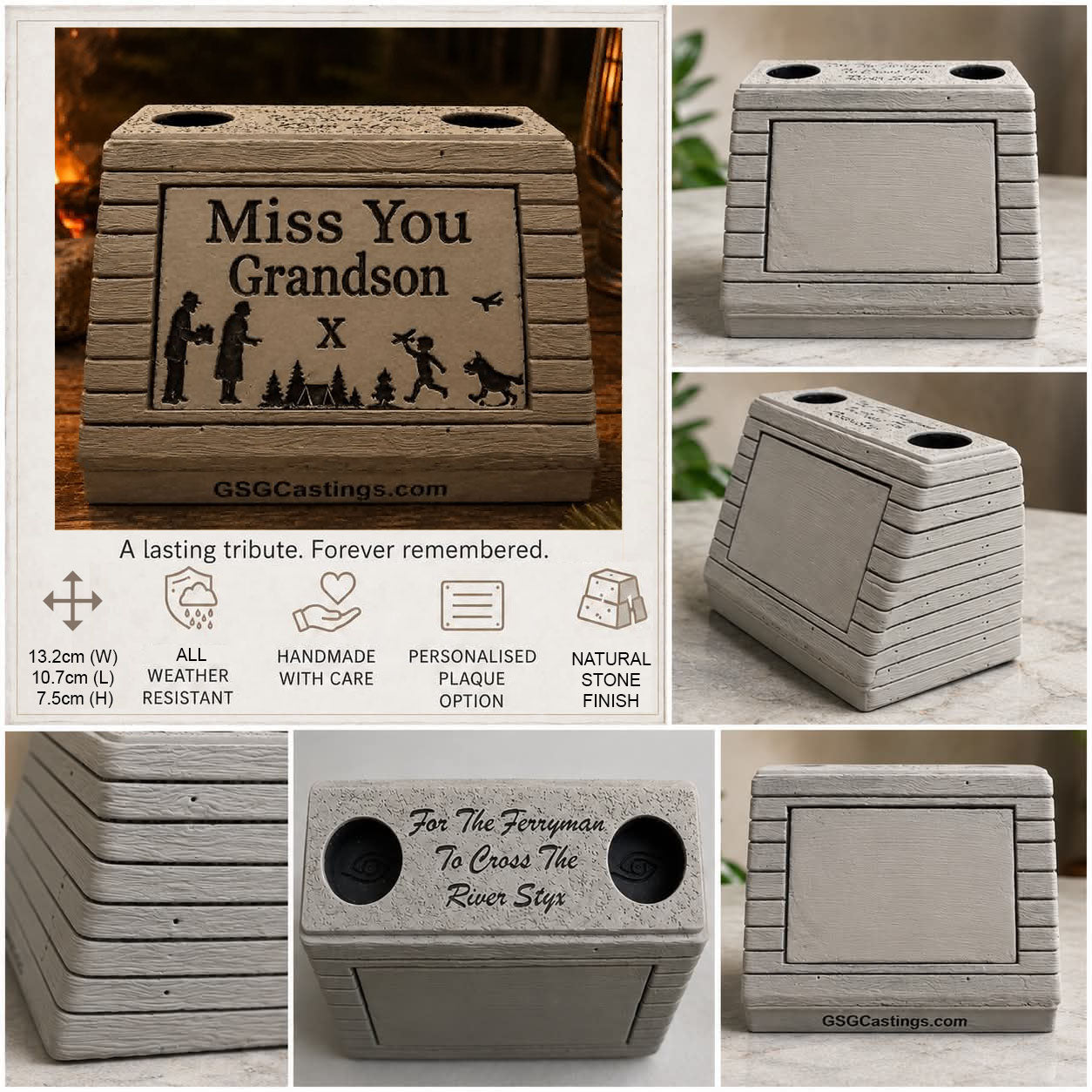 Miss You Grandson. Beautiful Stone Home & Garden Ornament. Personalised Detailed Memorial Concrete Statue.